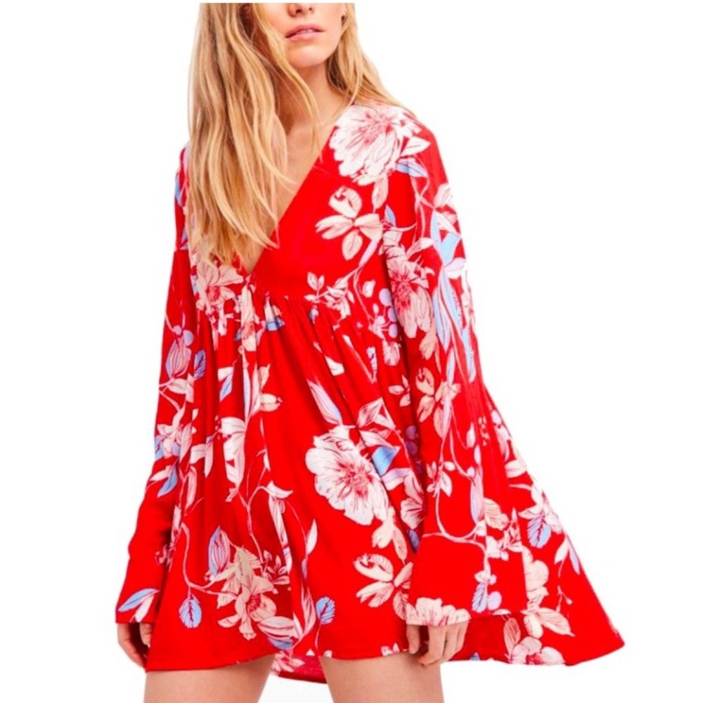 Free People Bella Red Tunic Womens Size Small Babydoll Tunic